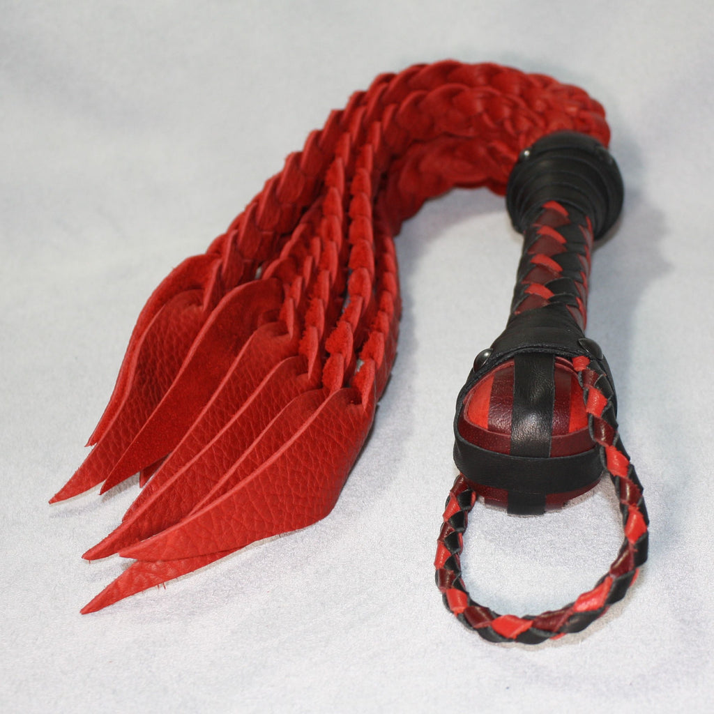 Flat Braided Cat-o-Nine Style Bullhide Leather Flogger - Custom Braided Flogger