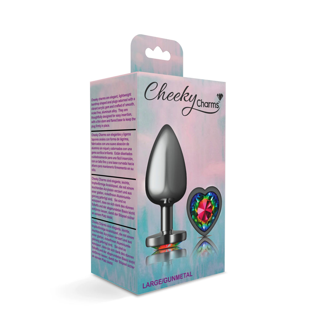 Rainbow Heart Gem Gunmetal Metal Plug - Lg