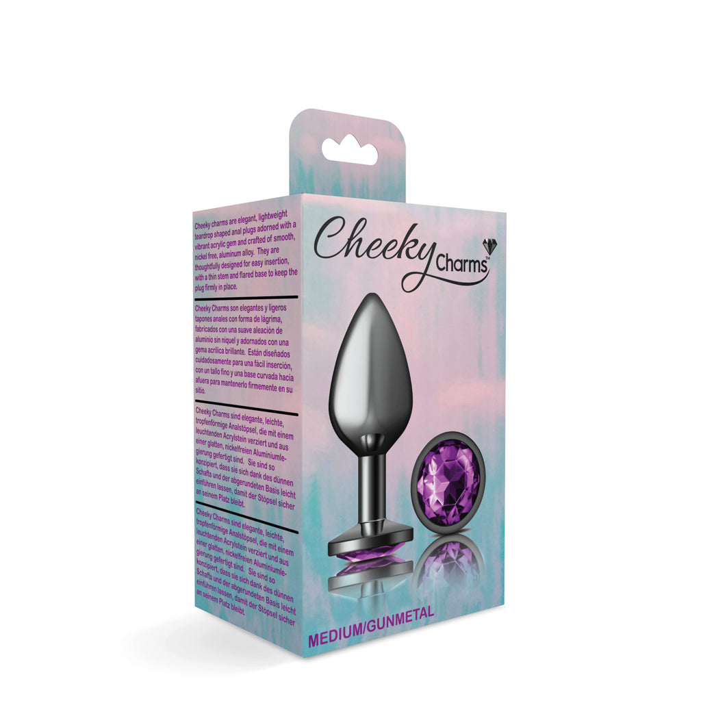 Purple Round Gem Gunmetal Metal Plug - Md
