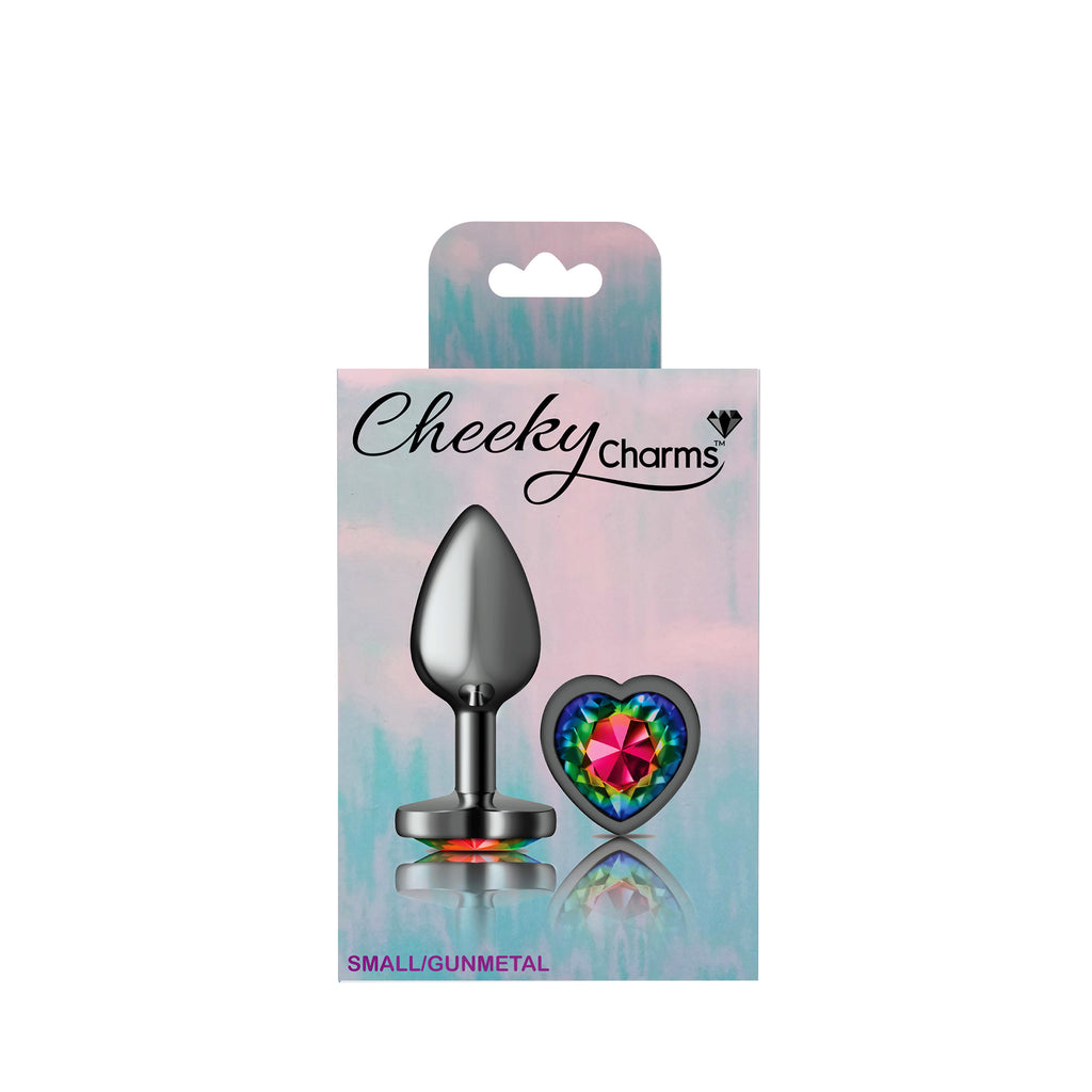 Rainbow Heart Gem Gunmetal Metal Plug - Sm