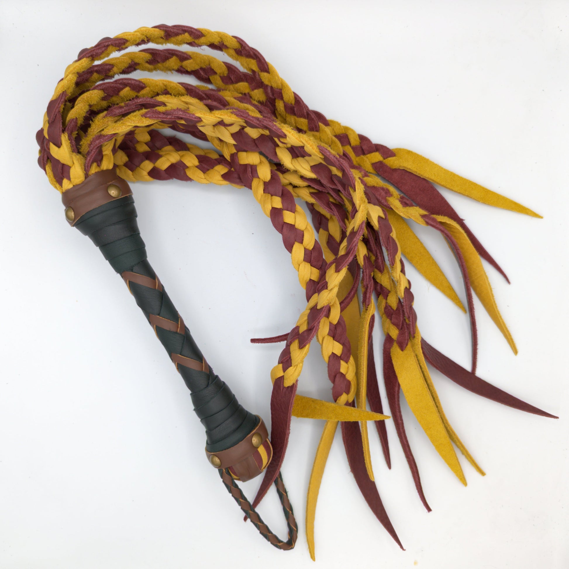 Flat Braided Cat-o-Nine Style Bullhide Leather Flogger - Custom Braided Flogger