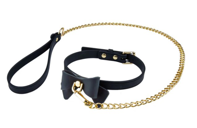 "Temptasia Ardor - Collar and Leash - Black With Bow BL-55545"